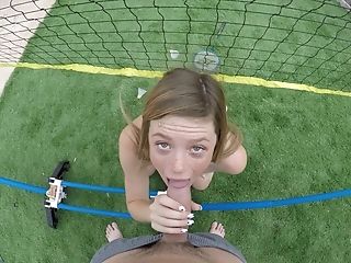 Mia Collins Deep-throats Dick On The Field Before She Gets Pounded Indoors